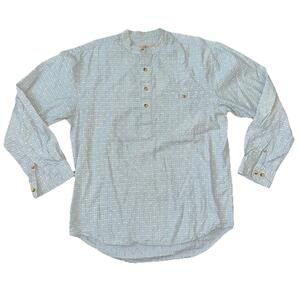 Territory Ahead Button Shirt Men S Small Blue Striped Band Collar Long Sleeve